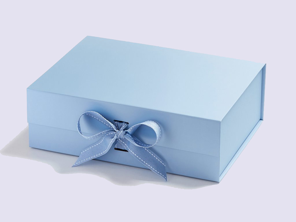 Pale Blue A4 Deep Gift Boxes with changeable ribbon