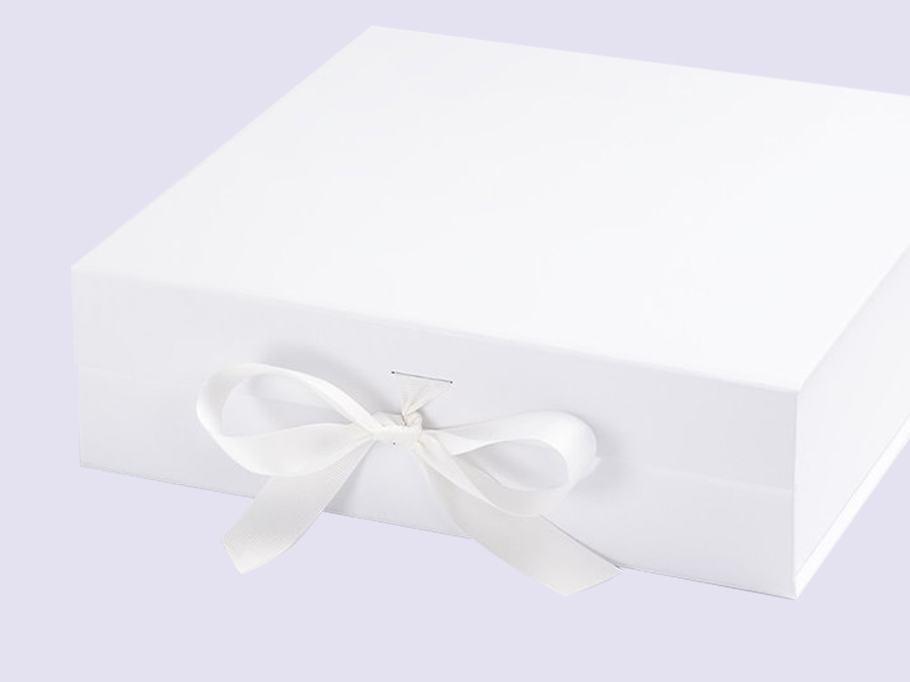 White Large Gift Boxes with fixed grosgrain ribbon - Image 2