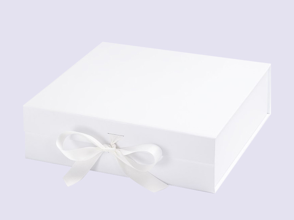 White Large Gift Boxes with fixed grosgrain ribbon