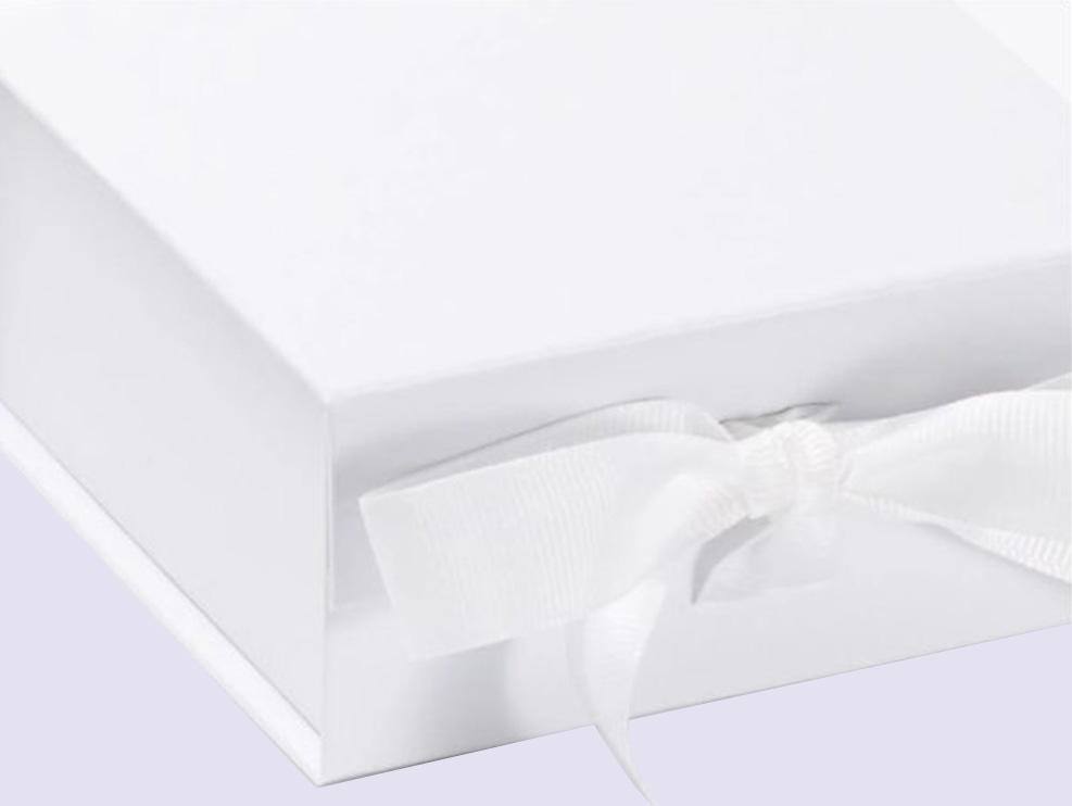 White Small Gift Boxes with fixed grosgrain ribbon - Image 3