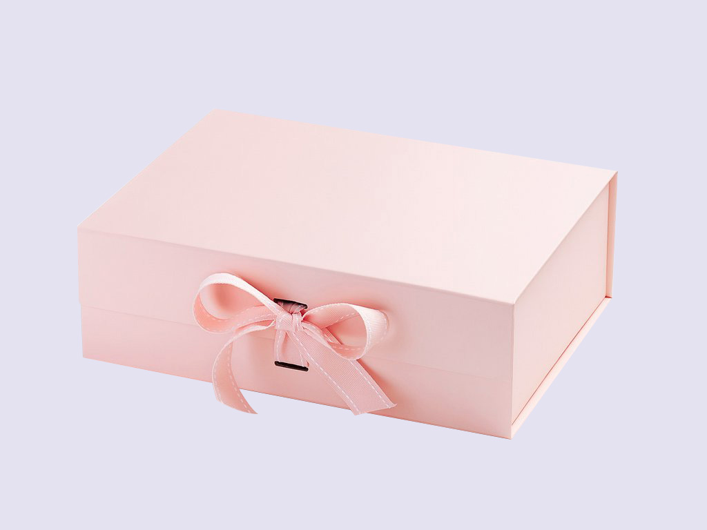 Pale Pink A4 Deep Gift Boxes with changeable ribbon - Image 3