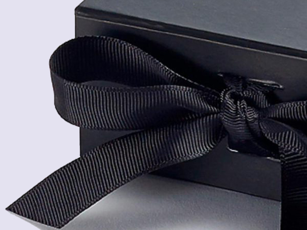 Black Small Gift Boxes with fixed grosgrain ribbon - Image 3